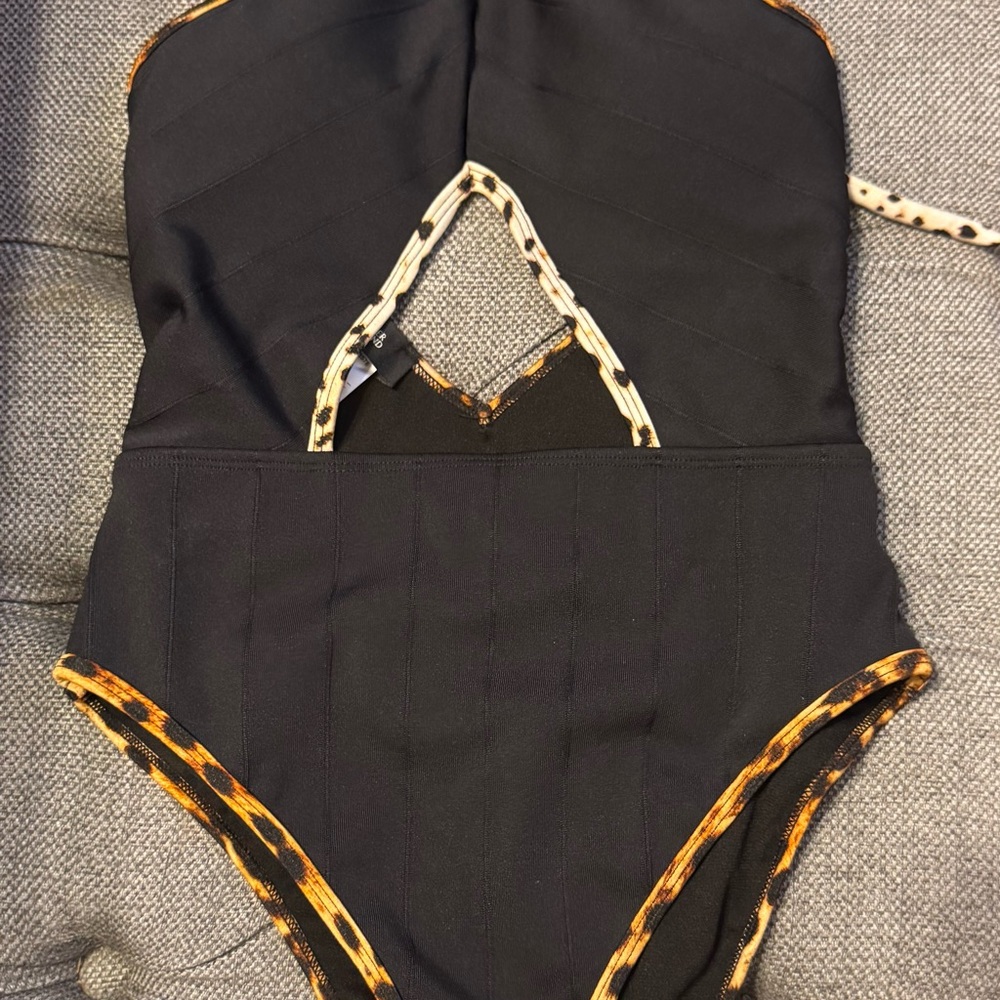 Stylish Black and Leopard Trim Kids One Piece